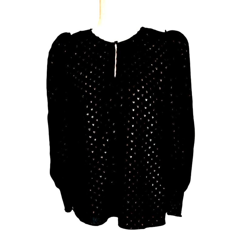 NWT Adyson Parker S pullover long sleeve blouse top, black, silver, shirred cuff